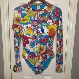 Trina Turk Paddle board  Suit Rash Guard Fontaine Pop Art Swimsuit Coverup L NWT